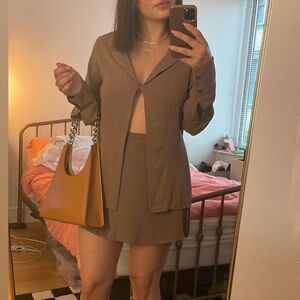 Abercrombie and fitch long sleeve closure top + slinky mini skort brown size M